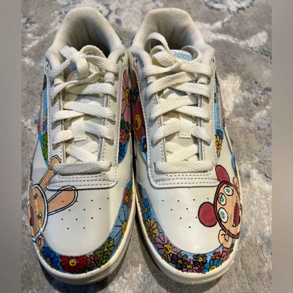 Reebok Hand-Painted Sneakers Size 7.5 | Unique Pop-Art Anime Floral Custom